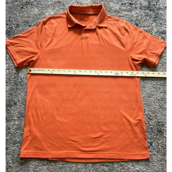 Under Armour Polo Shirt Men's Short Sleeve Striped Orange Heatgear Size Large - Picture 4 of 6